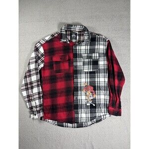Forever 21 Space Jam Flannel Shirt Men’s M Plaid Colorblock Graphic Print Retro